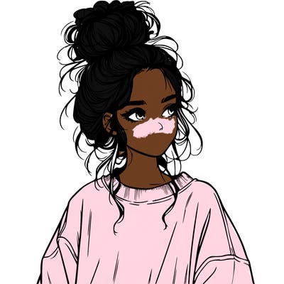 realistic girl with messy bun and oversized clothing