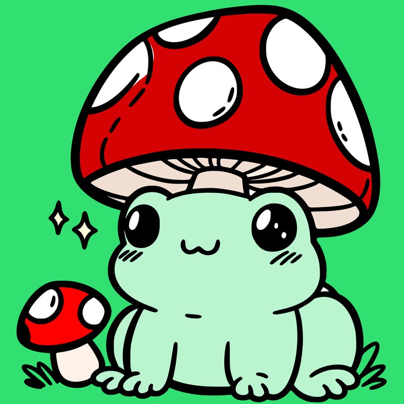 a cute frog with a mushroom hat