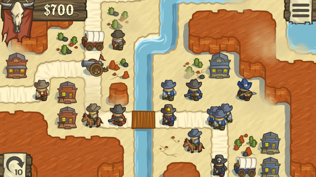 Lost Frontier gameplay showing western units on a grid based map