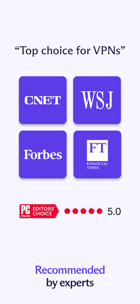 Proton VPN media endorsements from CNET Forbes and PCMag Editors Choice with a five star rating