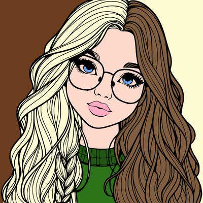 girl with long hair and freckles and glasses realistic