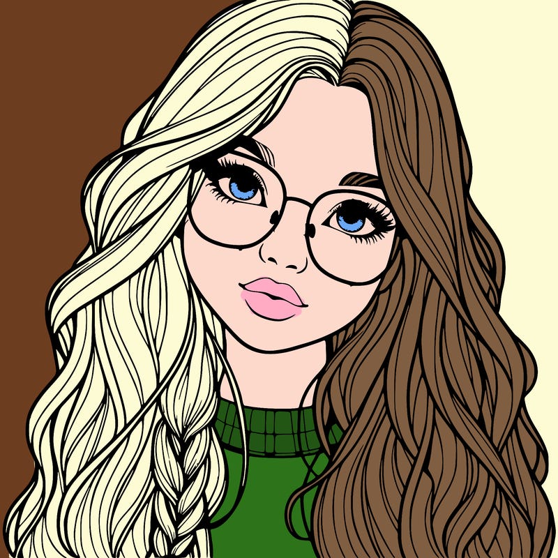 girl with long hair and freckles and glasses realistic
