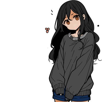 manga teen girl  in a sweater and baggy pants