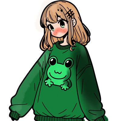 girl wearing frogging sweatshirt
