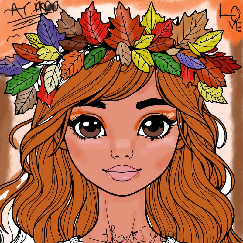 realistic girl with fall leaf crown