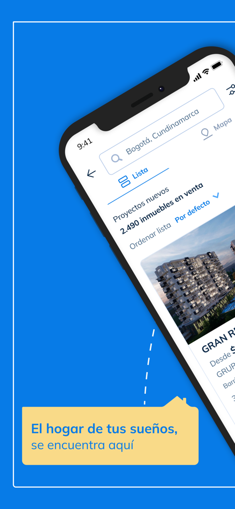 Finca Raiz - Arriendo y Venta - Smartphone screen showing the Finca Raiz app with real estate listings in Bogota