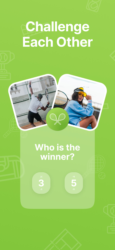 User interface to record tennis match results and select the winner in the Kort app