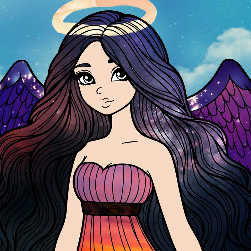 a realistic female angel with long locks