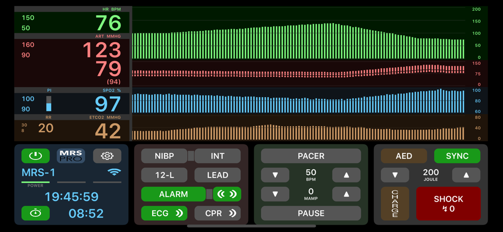 Medical Rescue Sim Pro - Realistic medical monitor interface with ECG and vital signs simulation