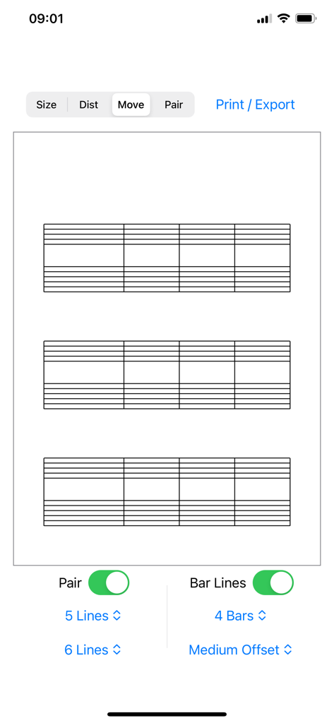 Staff Designer - Interfaz de la aplicación Staff Designer que muestra un diseño de partitura personalizado con pentagramas de notación y tablatura emparejados