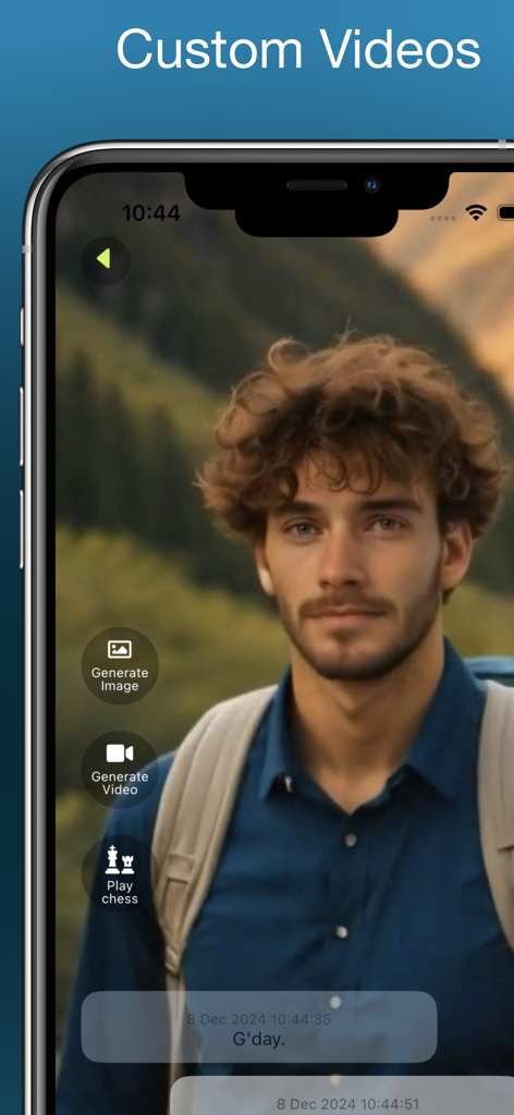 TenderTalk AI Video Calls - A video call interface in the TenderTalk app featuring a male AI companion