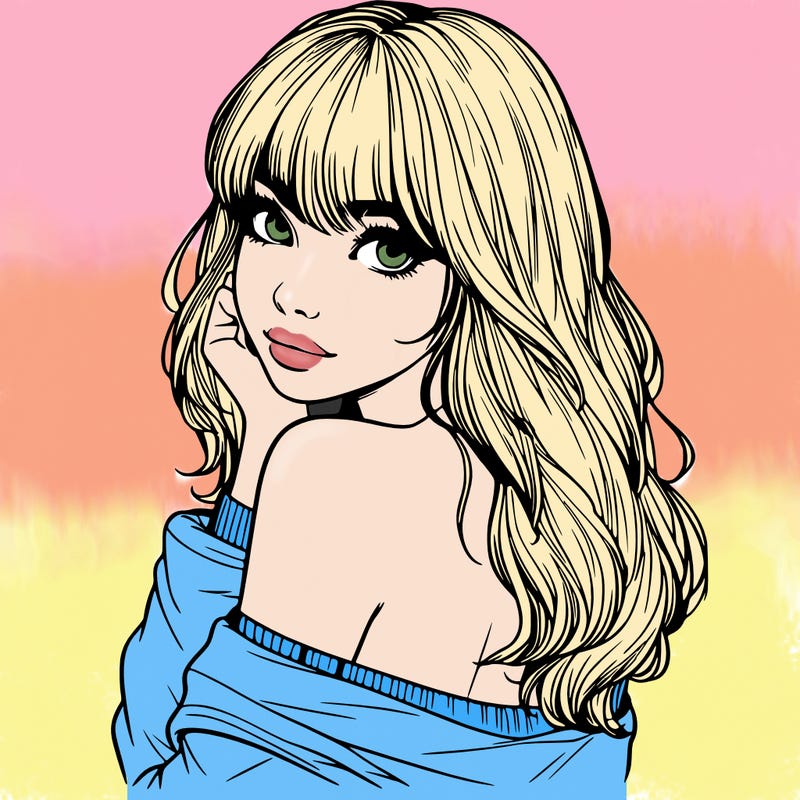realistic girl with bangs looking over her shoulder