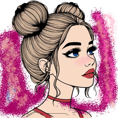 realistic girl with buns on the top of her head