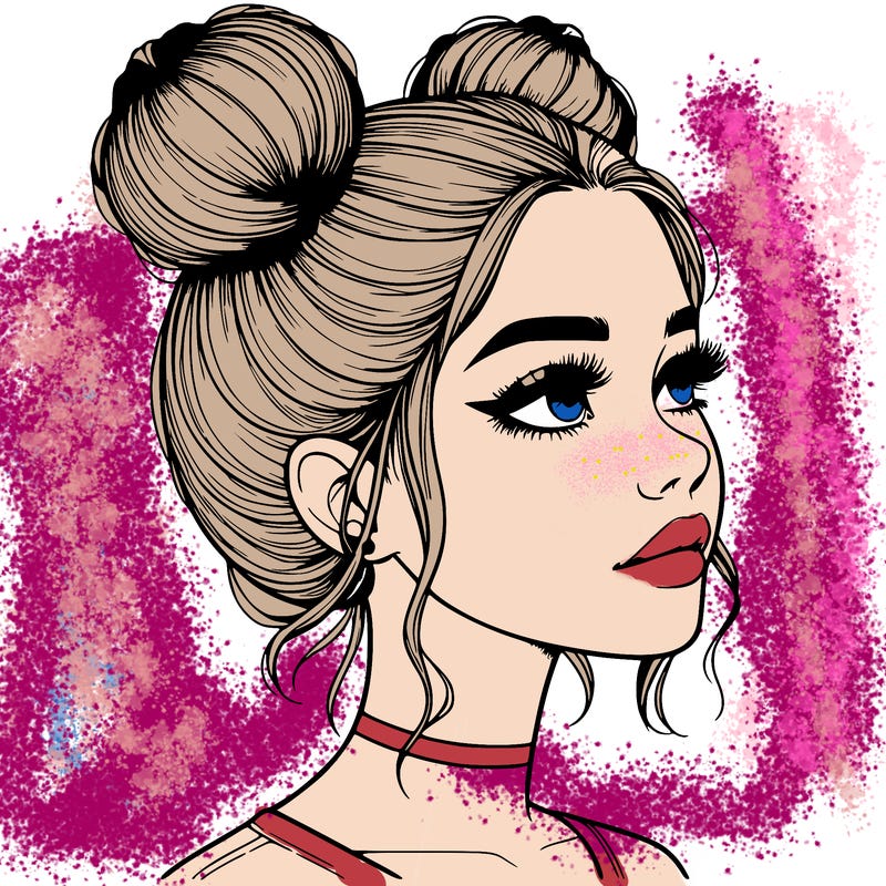 realistic girl with buns on the top of her head