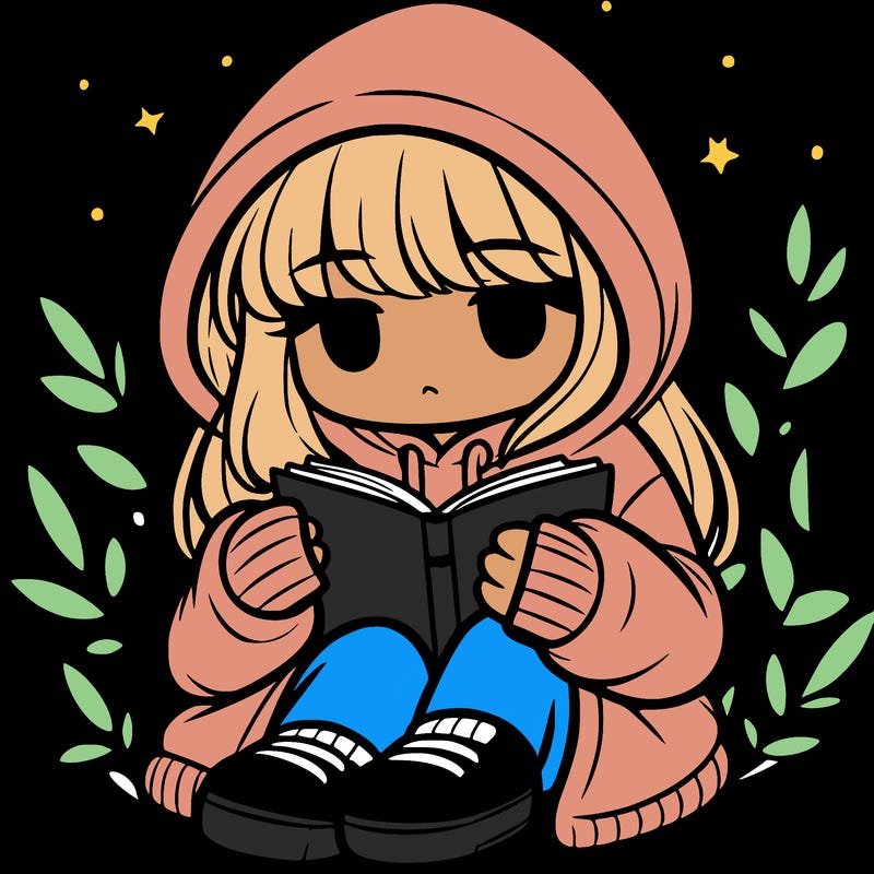 girl in oversized hoodie reading a book