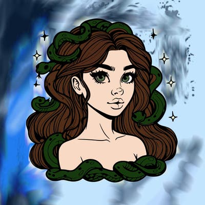 realistic girl with snakes as hair