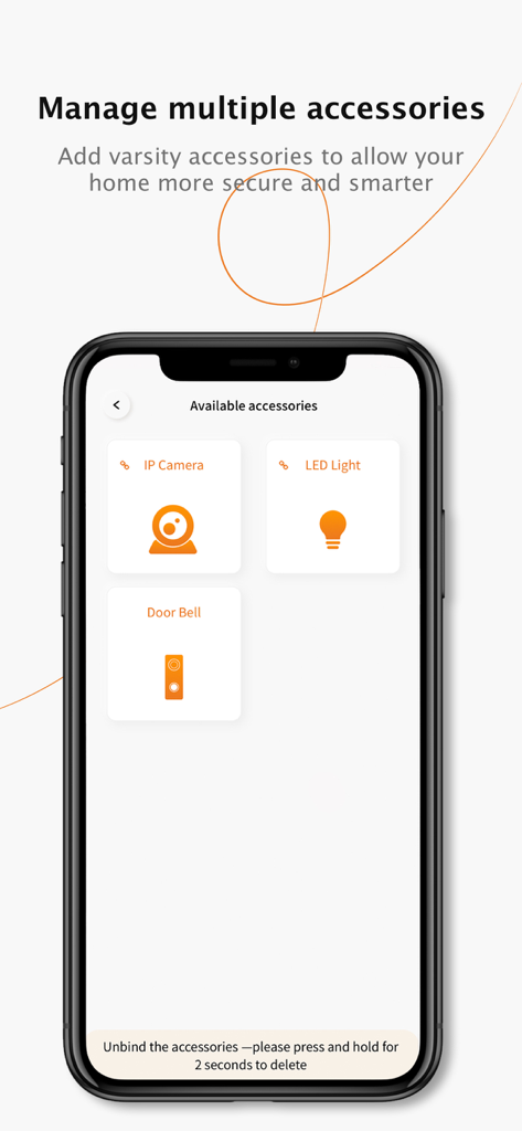 TMT Chow app interface for managing smart home accessories like IP cameras and doorbells