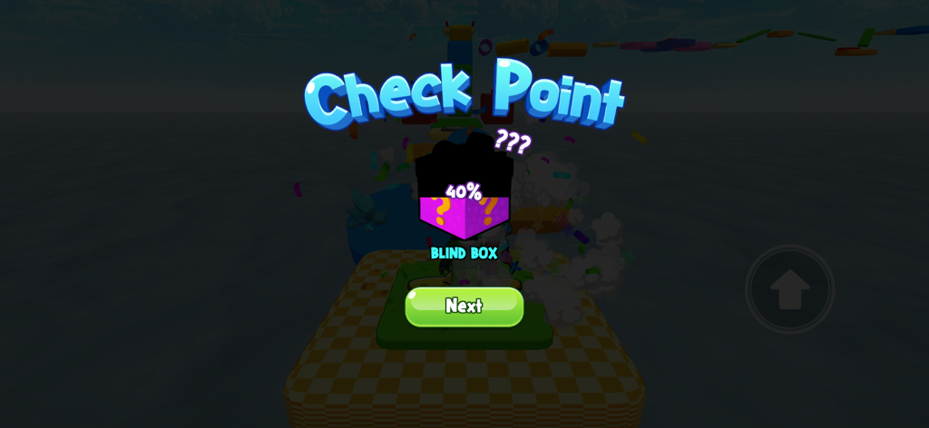 A checkpoint screen in Jump Full Modes featuring a mystery blind box reward progress bar.