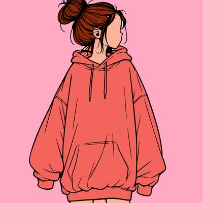 realistic girl with a oversized sweatshirt on and a bun