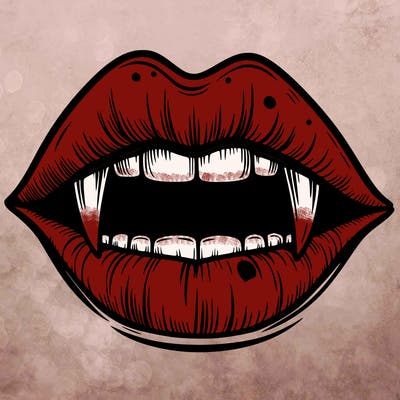 lips with vampire teeth