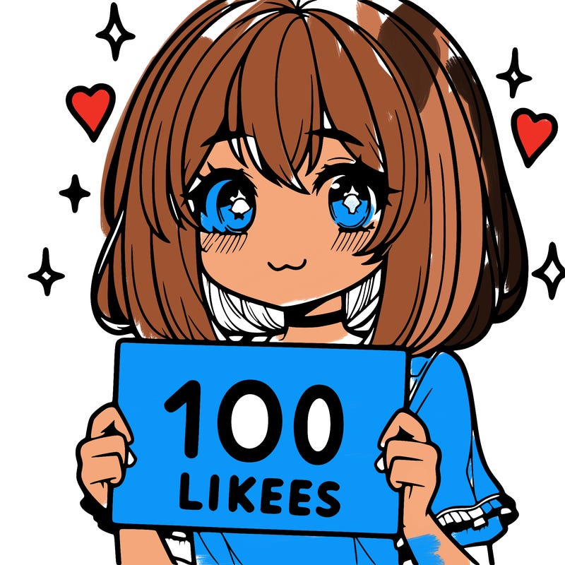 anima girl holding a 100 likes sign in her hand