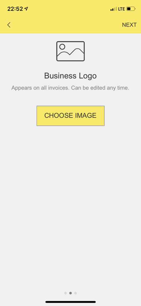 Invoice - Business logo upload screen for creating professional invoices in the Invoice Easy Peasy app