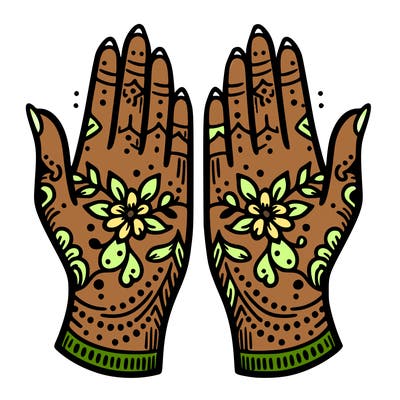 hands with henna design that can be colored in