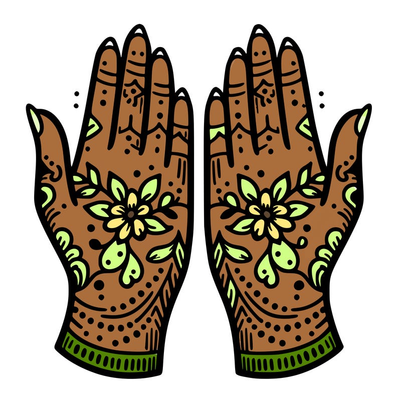 hands with henna design that can be colored in