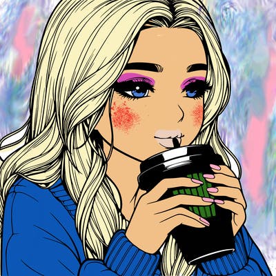 realistic girl drinking coffee