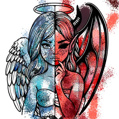 realistic angel half demon