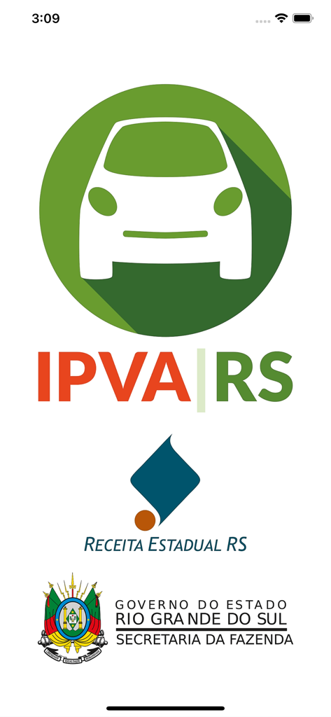 Splash screen of the IPVA RS mobile app for Rio Grande do Sul vehicle taxes