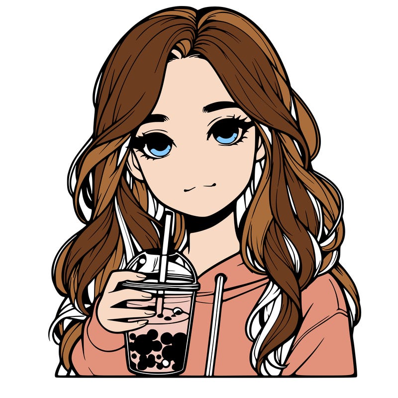 realistic teen girl with boba