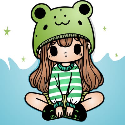 a girl wearing a frog hat and some frog socks