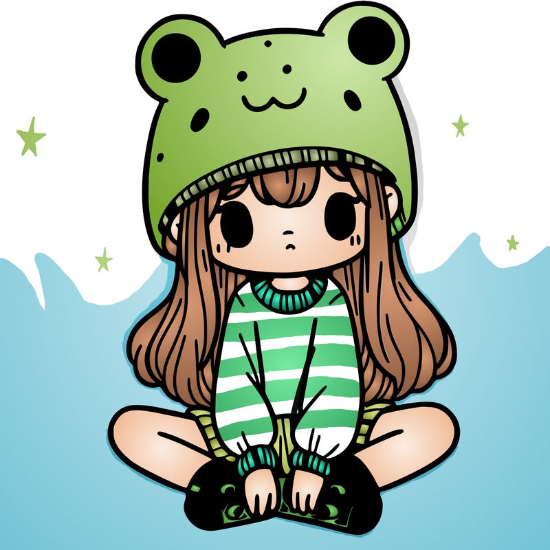 a girl wearing a frog hat and some frog socks