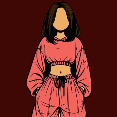 realistic girl faceless with baggy pants and a crop top