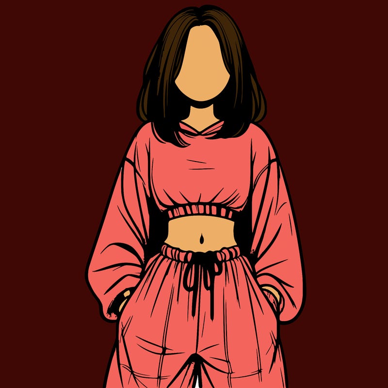 realistic girl faceless with baggy pants and a crop top