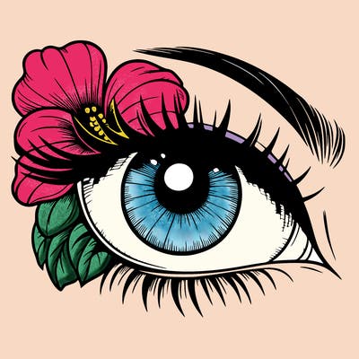 realistic eye with flower