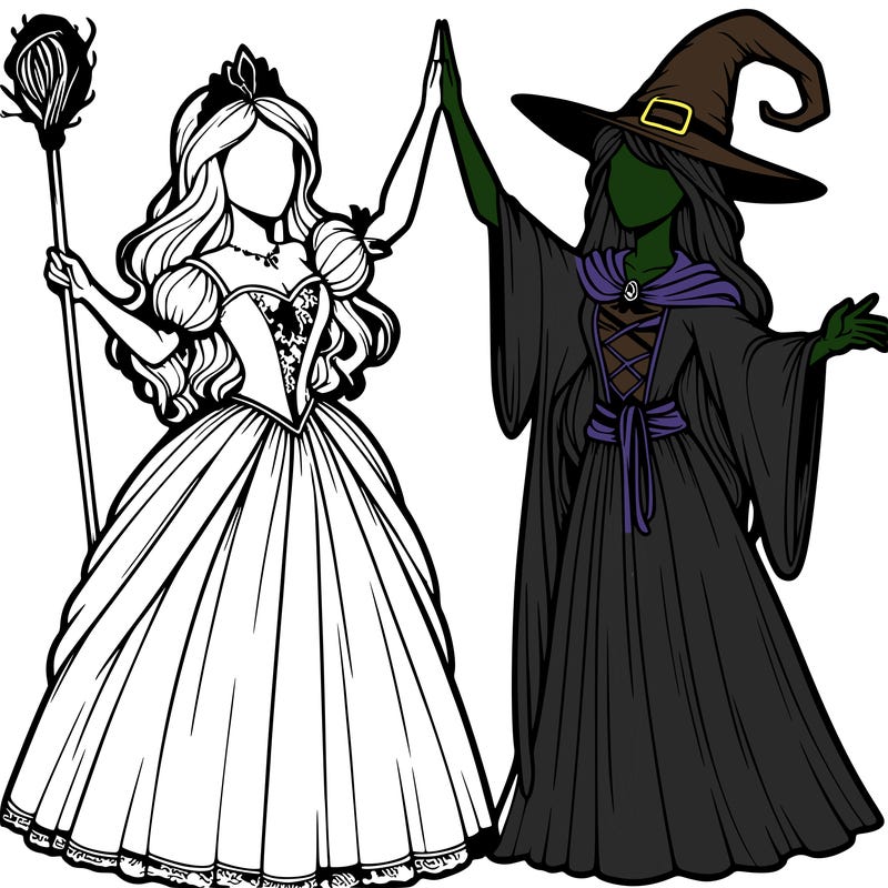 detailed realistic split of a princess and a witch