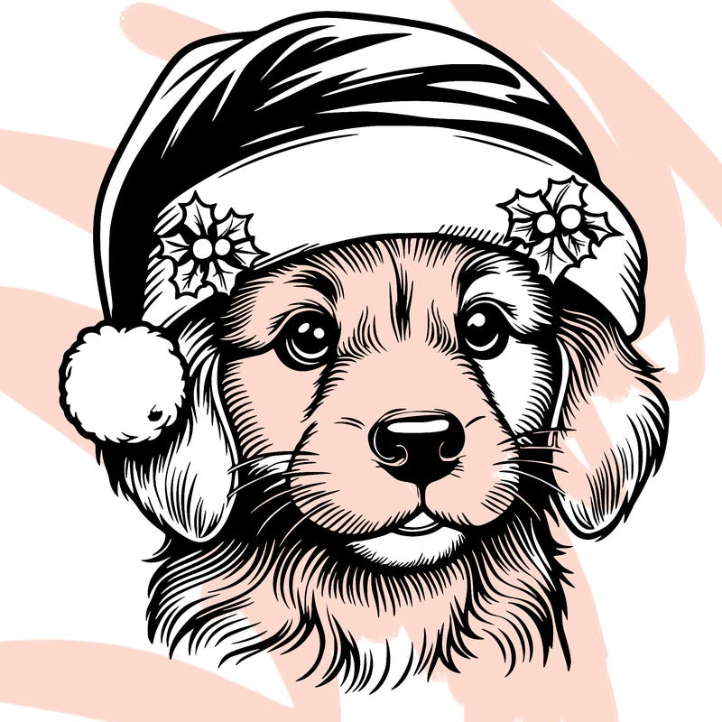 realistic dog wearing a santa hat