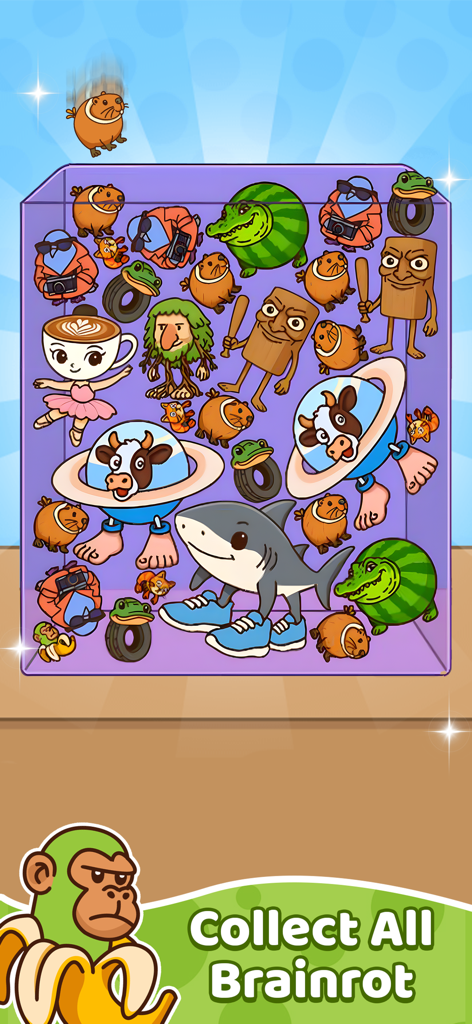 Italian Meme Game: Merge Drop - Gameplay screenshot of the Italian Meme Game Merge Drop showing absurd meme characters in a puzzle