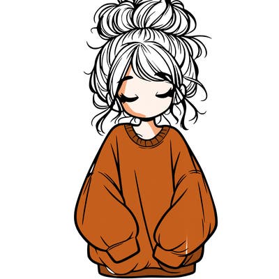 girl with baggy sweatshirt and messy bun