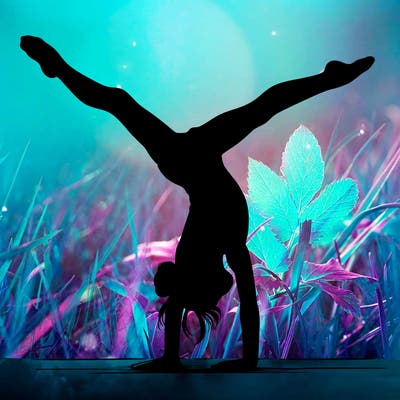 realistic gymnastic hand stand girl in four splits