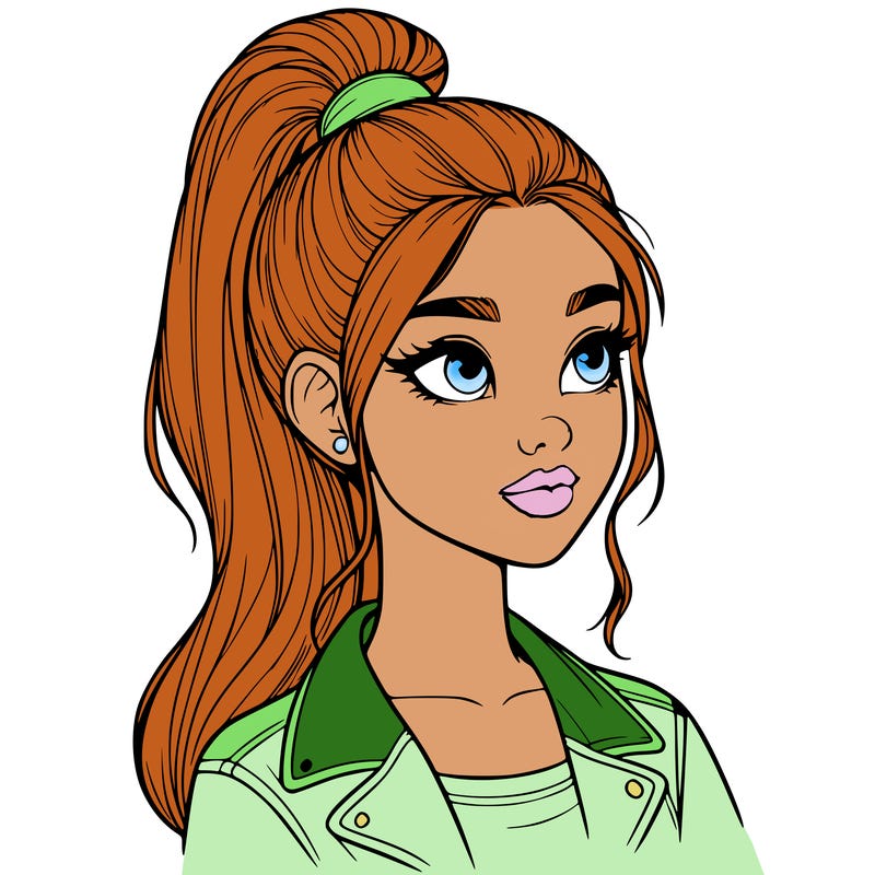 realistic girl with a high ponytail