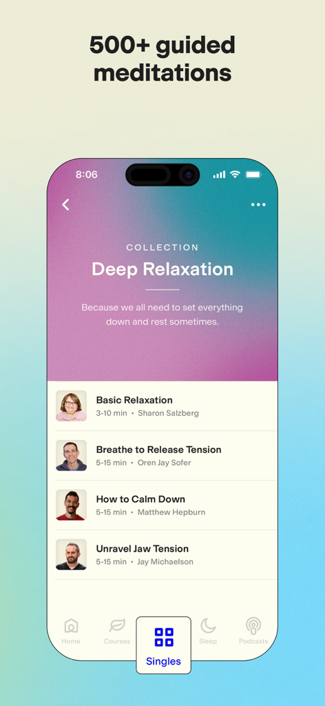 Sesiones de meditación guiada para relajación profunda en la aplicación Meditación Más Feliz.