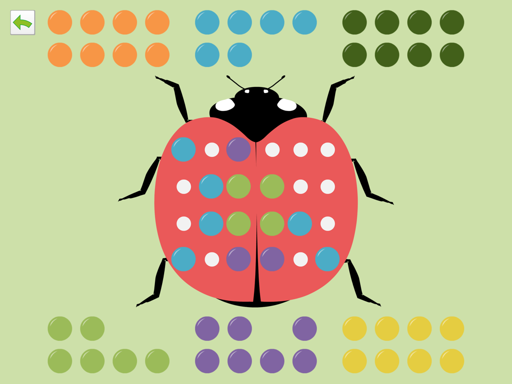 PreNumbers PRO - A ladybug color sorting and pattern matching exercise in the PreNumbers PRO app.