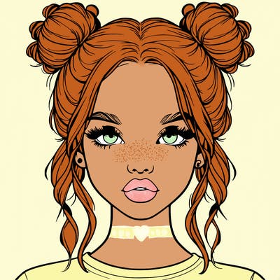 realistic girl with two buns in hair and lips