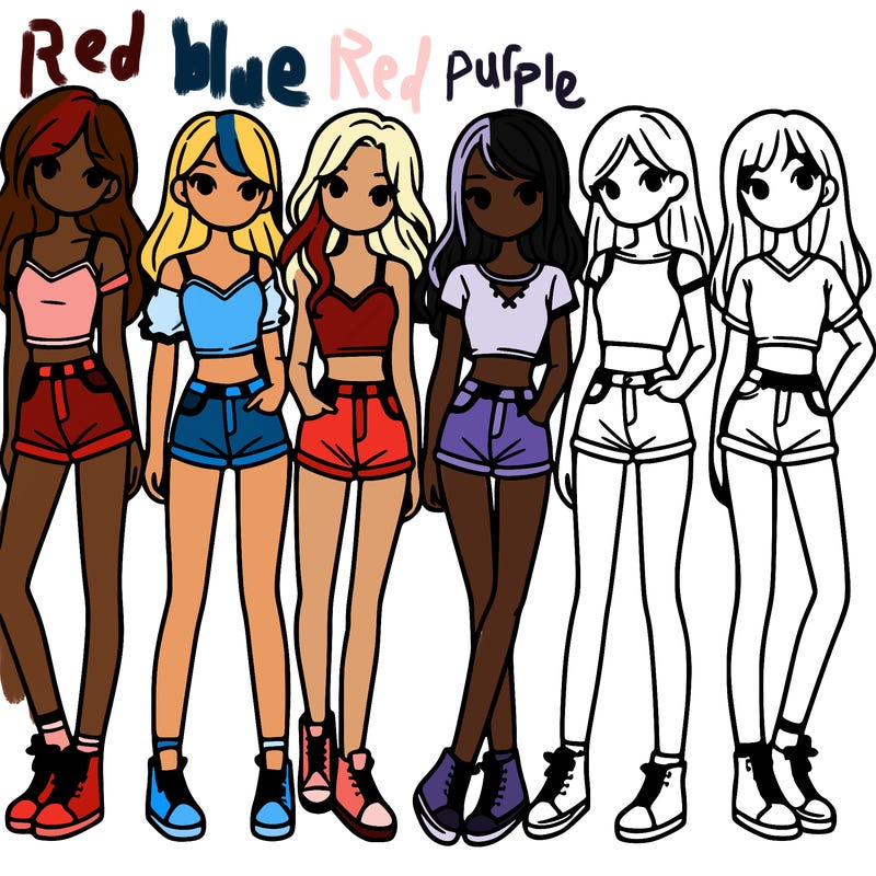 a group of girls wearing crop tops and shorts