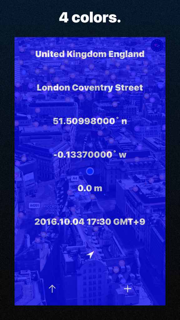 GPS display showing location coordinates and altitude on a blue city map
