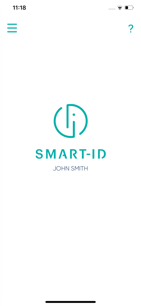 Smart-ID - Smart-ID mobile application home screen displaying the logo and user name