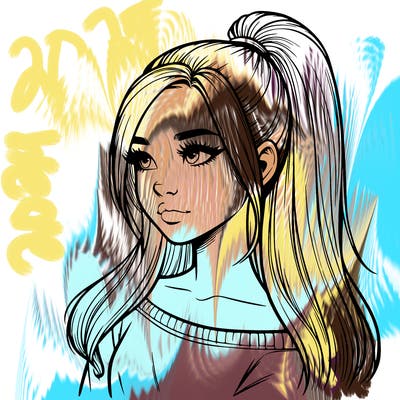 realistic girl with a high ponytail